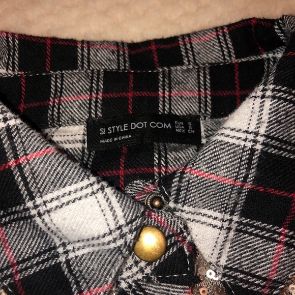 Plaid/Sequin Flannel Top - Picture 3 of 5